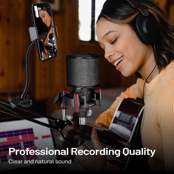 Condenser Microphone XLR,Professional Studio Recording Microphone for Computer PC,Cardioid Podcast Mic Kit with Boom Arm,Gaming Microphone for Streaming,ASMR,Singing,Voice Over,Vocal,YouTube,Zoom - Image 3