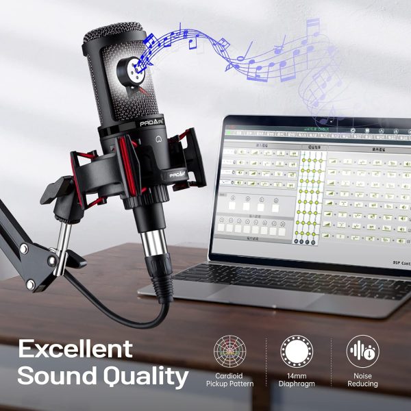 Condenser Microphone XLR,Professional Studio Recording Microphone for Computer PC,Cardioid Podcast Mic Kit with Boom Arm,Gaming Microphone for Streaming,ASMR,Singing,Voice Over,Vocal,YouTube,Zoom - Image 4