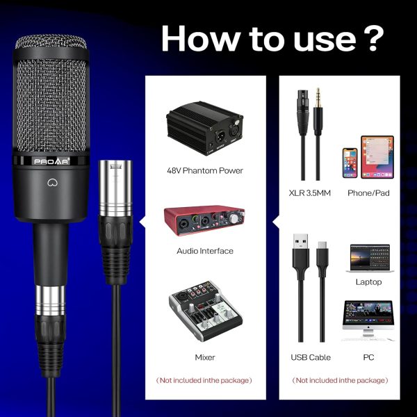 Condenser Microphone XLR,Professional Studio Recording Microphone for Computer PC,Cardioid Podcast Mic Kit with Boom Arm,Gaming Microphone for Streaming,ASMR,Singing,Voice Over,Vocal,YouTube,Zoom - Image 5