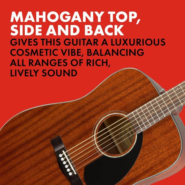Fender Acoustic Guitar, CD-60S, with 2-Year Warranty, Dreadnought Classic Design with Rounded Walnut Fingerboard, Glossed Finish, All-Mahogany Construction - Image 3
