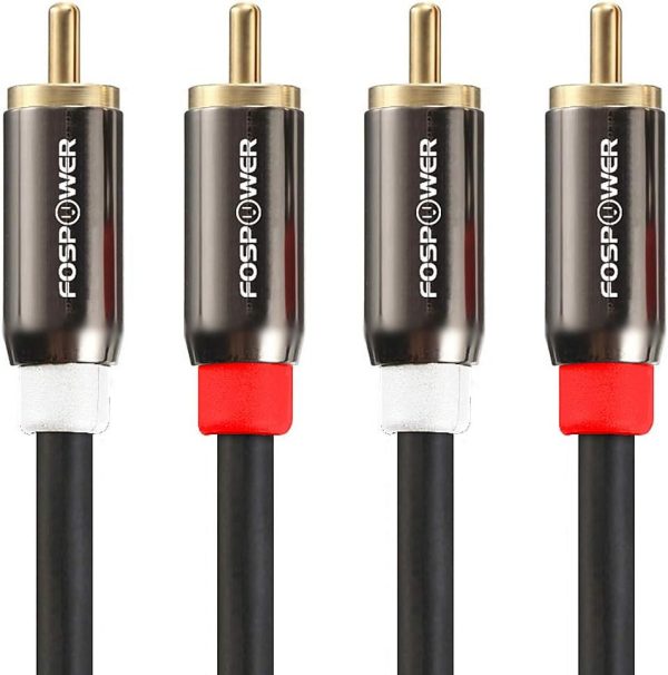 FosPower 2 RCA M/M Stereo Audio Cable [24K Gold Plated | Copper Core] 2RCA Male to 2RCA Male [Left/Right] Premium Sound Quality Plug - 10ft