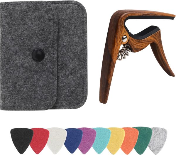 Ukulele Capo for Soprano, Concert, Tenor, Baritone Ukulele with felt picks (Walnut) - Image 7