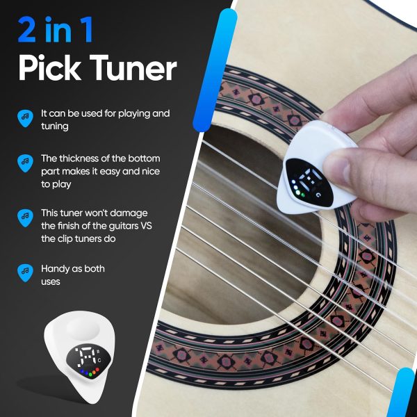 USA Guitar Tuner Pick 2-in-1 - Digital with LED Screen, 0.6mm Plectrum, 12 Equal Temperaments, Precision Tuning for Electric & Acoustic Guitars, Bass, Ukulele, Violin, Bass, Banjo, Chromatic - Image 3