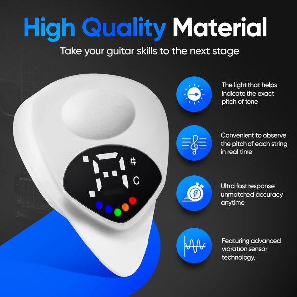 USA Guitar Tuner Pick 2-in-1 - Digital with LED Screen, 0.6mm Plectrum, 12 Equal Temperaments, Precision Tuning for Electric & Acoustic Guitars, Bass, Ukulele, Violin, Bass, Banjo, Chromatic - Image 4